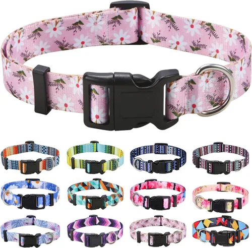 Vista 6 de Mihqy - Collar de perro, patrones geométricos florales, tribales, bohemios, collar de estilo étnico, suave y ajustable, para perros pequeños