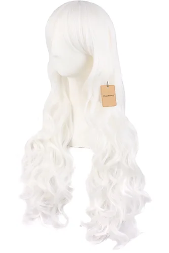 Vista 6 de Peluca MapofBeauty Lolita para disfraz, cabello largo, rizado, con coleta, Blanco