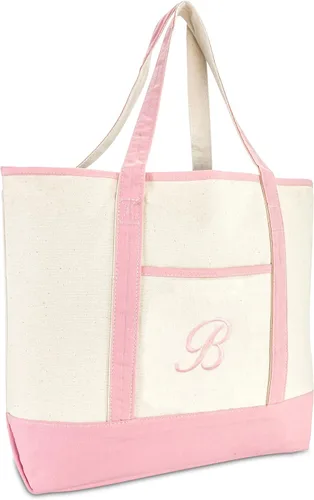 Vista 10 de DALIX Bolso de mano de lona de algodón para mujer Bolsos de hombro grandes Monograma rosa A - Z K