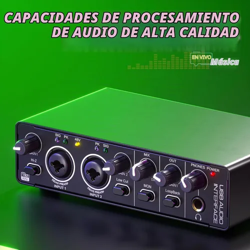 Vista 2 de Interfaz de audio USB 2X2 para PC Mac portátil, 24Bit 192kHz para grabación de computadora, guitarra, transmisión, podcasting, con alimentación