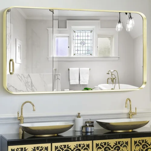 Vista 31 de Espejo arqueado negro de 16" x 20", espejo de pared para baño con arco, espejo de tocador de baño con marco de metal y parte superior arqueada