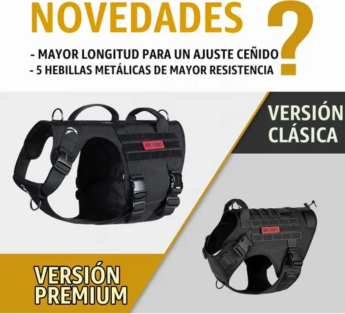 Vista 5 de OneTigris Arnés Táctico para Perros Grandes, Arnés Chaleco para Perros de Servicio Sin Tirones con 5 Hebillas de Metal con Paneles de Gancho y Negro