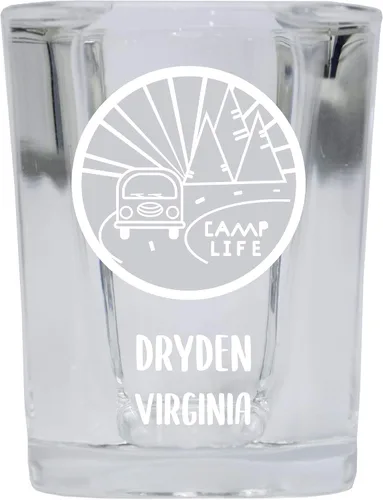 Vista 2 de Dryden Virginia Souvenir Laser Engraved 2 Ounce Square Base Liquor Shot Glass 4-Pack Adventure Awaits Design