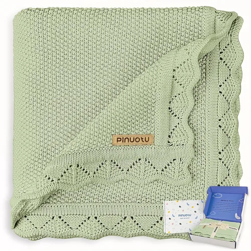 Vista 10 de Manta de punto para bebés para niños y niñas, 100% algodón, manta para cuna y cochecito para recién nacidos, bebés, niños pequeños, crema, 40 x 31