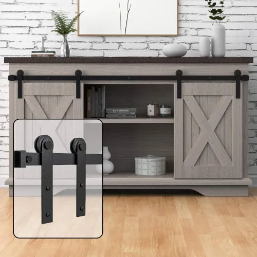 Vista 10 de WINSOON - Kit de herrajes para puerta corredera de granero súper mini de 3.5 pies para puertas individuales, soportes de TV, armarios pequeños, I