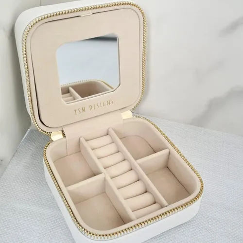 Vista 5 de Caja organizadora de joyas de viaje, joyero de viaje, pequeño joyero para mujer, estuche de viaje de joyería, caja organizadora de aretes con espejo