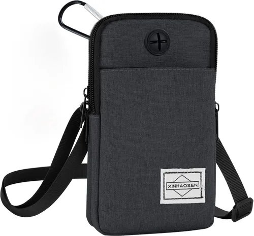 Vista 8 de HOTEMIA Bolso para teléfono móvil, paquete de cintura, bolsa bandolera de viaje, brazalete deportivo para el brazo con correa para el hombro Negro