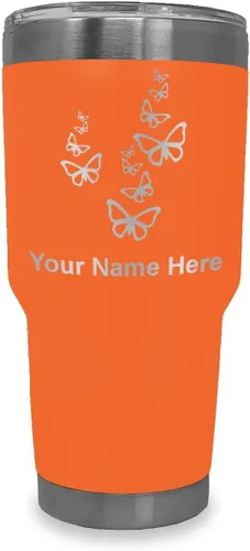 Vista 18 de LaserGram Vaso aislado al vacío de 20 onzas, mariposas, grabado personalizado incluido (negro)