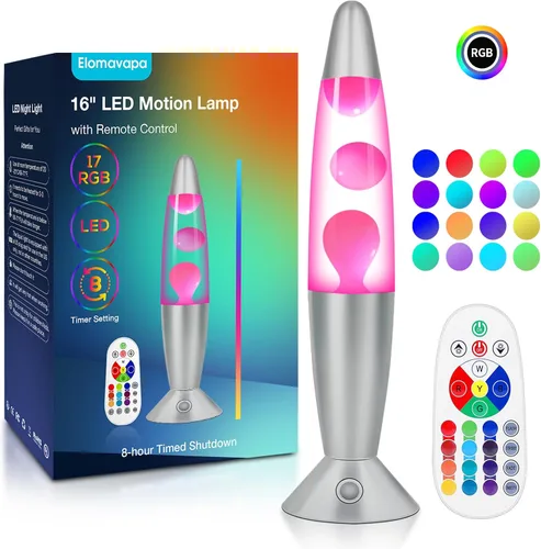 Vista 13 de Lámpara de Movimiento Líquida de 17 Colores con Control Remoto: Luz Nocturna LED de 34.3 cm para Niños y Adultos - Lámpara de Mesa Relajante