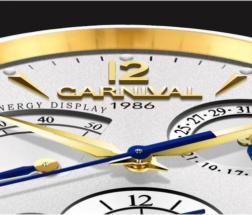 Vista 4 de CARNIVAL Reloj negro de cuero impermeable de acero inoxidable con pantalla cinética para hombre