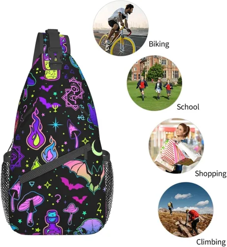 Vista 6 de KMIVQGE Mochila cruzada con diseño de calavera de azúcar para viajes, senderismo, pecho, bolsa de hombro para hombres y mujeres, ciclismo, caminar