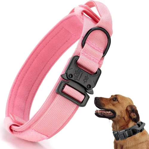 Vista 16 de Collar táctico para perro, collar ajustable de nailon para entrenamiento militar con mango de control y hebilla metálica de liberación rápida pesada