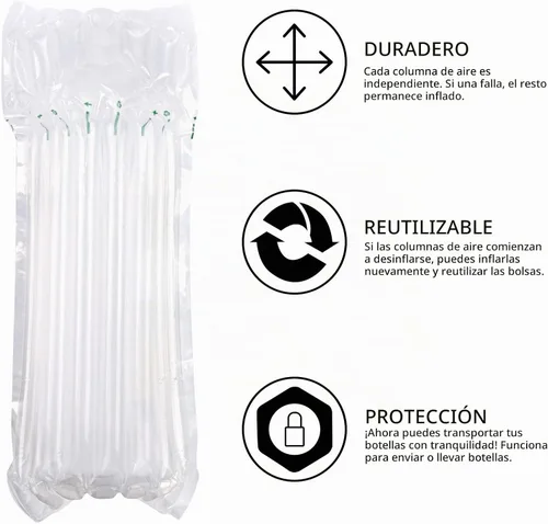 Vista 6 de Paquete de 5 bolsas de viaje para botellas de vino con bomba – Bolsas protectoras inflables de columna de aire para envío y equipaje