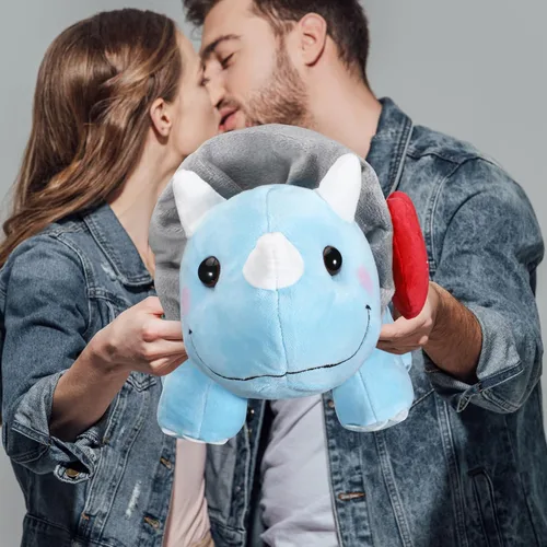 Vista 6 de Syhood Dinosaurio de peluche Love You de 12 pulgadas con corazón rojo, lindos animales de peluche para novia, juguetes de peluche de dinosaurio azul