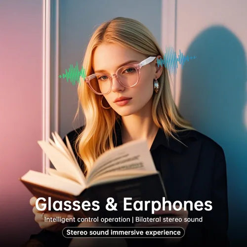 Vista 3 de Lentes inteligentes para mujer, lentes filtrantes de luz azul, Bluetooth 5.3, audio y micrófono, tacto inteligente, sonido claro de oído abierto