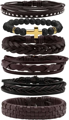 Vista 9 de MILAKOO Pulsera de cuero trenzado para hombres y mujeres, ajustable, color negro y marrón