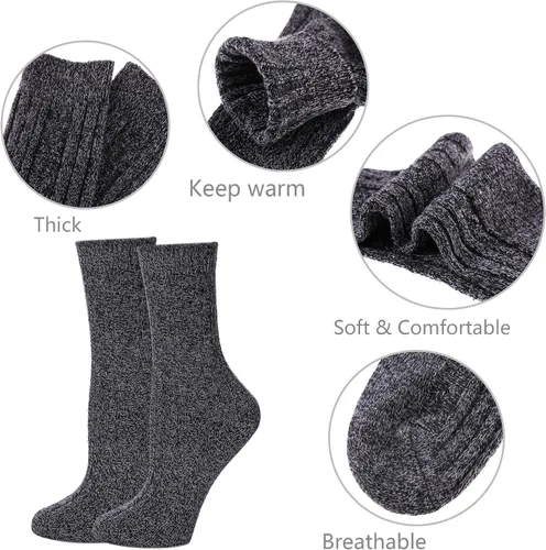 Vista 5 de MQELONG Womens 5 Pairs Soft Thick Comfort Casual Cotton Warm Wool Crew Winter Socks