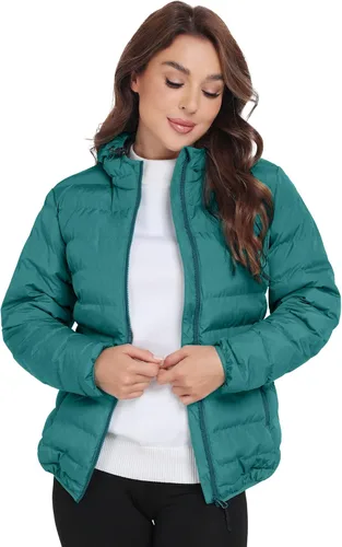 Vista 2 de Little Donkey Andy Women's Lightweight Puffer Jacket Hooded Windproof Winter Coat jaspeado (Baltic Heather)