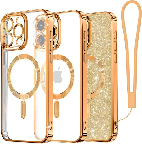 Vista 17 de Meifigno Funda diseñada para iPhone 16 Pro de 6.3 pulgadas, [Tarjeta con Purpurina y Correa para la Muñeca] [Compatible con MagSafe] Protección