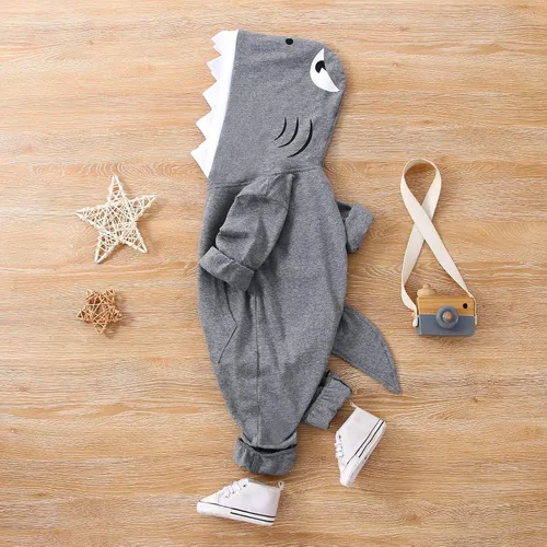 Vista 2 de Infant Newborn Baby Boys Girls Dinosaur Shark Long Sleeve Hoodie Romper Onesies Jumpsuit Outfits