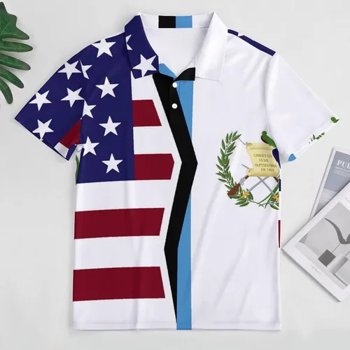 Vista 3 de Camisa polo de manga corta recta con bandera de Estados Unidos y Guatemala para hombre, camiseta deportiva de golf, tenis, secado rápido