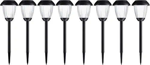 Vista 5 de Pure Garden Luces solares para camino, juego de 8 a 16 pulgadas de alto de acero inoxidable para exteriores, iluminación para jardín, paisaje