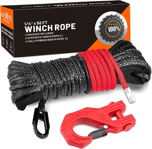 Vista 8 de Synthetic Winch Rope 1/4 Inch x 50ft with Winch Hook for ATV UTV Off-Road