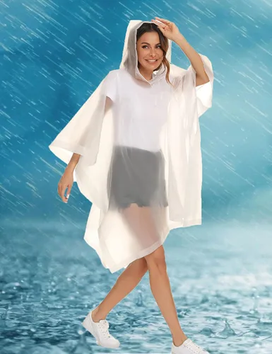 Vista 2 de Ponchos de lluvia reutilizables con capucha con cordón para adultos, abrigo de lluvia grueso impermeable, 2 paquetes
