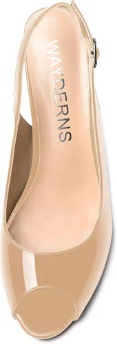 Vista 3 de WAYDERNS Sandalias de cuña de tacón alto con hebilla para mujer, con puntera abierta, puntera abierta, de moda, color sólido, correa ajustable