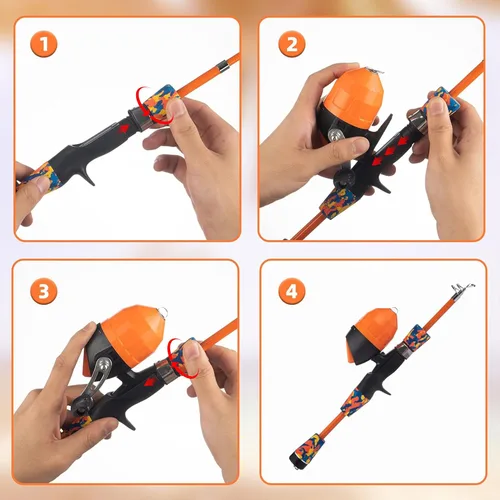 Vista 5 de Juego de caña de pescar para niños, caña de pescar telescópica portátil y carrete combo completo para niños, niñas, principiantes, jóvenes