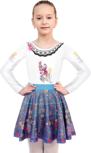 Vista 3 de EQSJIU Leotardo de ballet de manga larga con falda tutú para niñas, baile, gimnasia, niños pequeños, vestido de fiesta de copo de nieve brillante