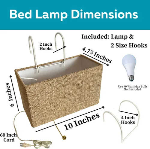 Vista 4 de Evelots Lámpara de lectura para cabecero de cama, lámpara de lectura suave para dormitorio con pantalla rectangular bronceada, 2 ganchos