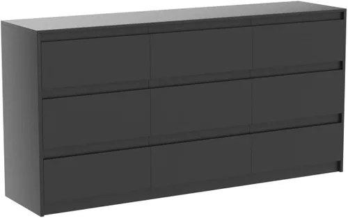 Vista 5 de Cómoda de 9 cajones para dormitorio con cajones profundos, cómodas grandes de piso de madera y cajoneras sin manijas, cómodas largas negras modernas