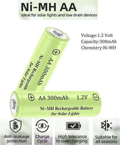 Vista 4 de Paquete de 12 baterías recargables Ni-MH de 1.2 V AA 300 mAh para luces solares de camino de paisaje al aire libre