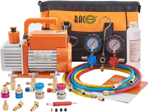 Vista 8 de BACOENG Juego de bomba de vacío y medidor de CA R32, kit de bomba de vacío HVAC de 4 CFM para sistema Mini Split, motor sin chispas