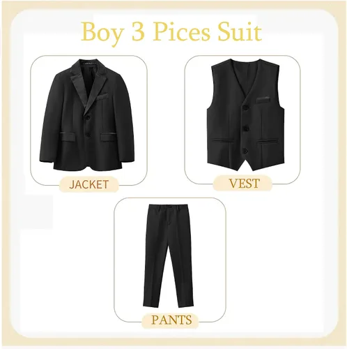 Vista 4 de MAGE MALE Conjunto de ropa de vestir formal de varios colores para niños, 3 piezas, ajuste ajustado