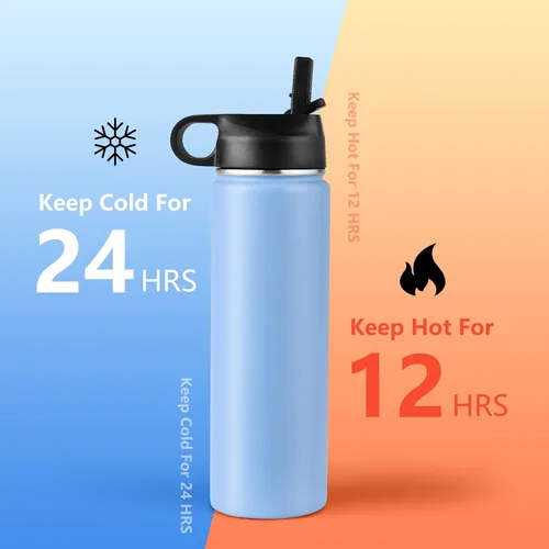 Vista 3 de S AFSTAR Botella de agua de acero inoxidable de 22 onzas, doble pared aislada al vacío, botella de agua deportiva con tapa y popote abatible Azul