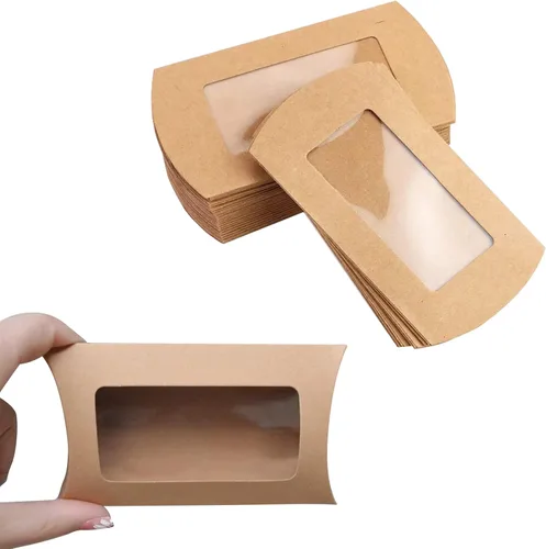 Vista 8 de Wzttdm 40 mini almohadas de papel kraft con ventana transparente, caja de embalaje de regalo para panadería, caramelos, chocolate, joyas, Negro