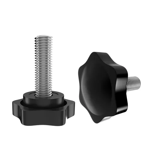 Vista 9 de 12 manijas de plástico de flor recta negra, tornillos de ala de acero al carbono M6x10mm, tornillos de sujeción