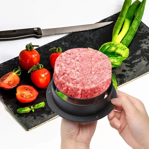 Vista 6 de Luxiv Prensa de hamburguesas 3 en 1, prensa de hamburguesas rellenas con papel de hamburguesa de 100p para barbacoa, deslizadores antiadherentes