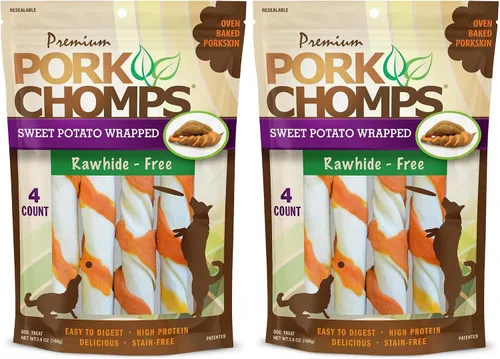 Vista 15 de Pork Chomps Masticables de piel de cerdo horneada para perros, giros de 6 pulgadas, sabores surtidos, 12 unidades Horneado con piel de cerdo real