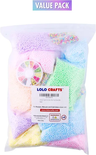 Vista 6 de Bolas de espuma de slime – Paquete de 18 cuentas de microespuma pastel de 0.1-0.14 pulgadas (90.000 piezas) Micro colores Rainbow Fruit Beads Craft