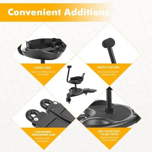 Vista 5 de Tabla para cochecito, tabla de montar de hierro de PVC para niños pequeños, plataforma de pie y sentado, conector ajustable, capacidad de 55 libras