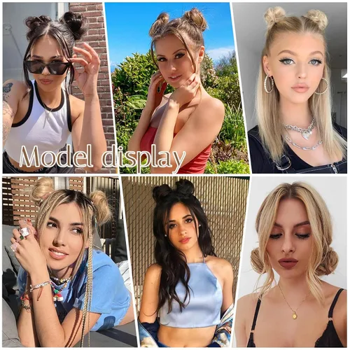 Vista 5 de Extensiones de moño espacial para mujer, 2 piezas de extensiones de moño de cabello falso natural, clip de garra, moño de pelo sintético