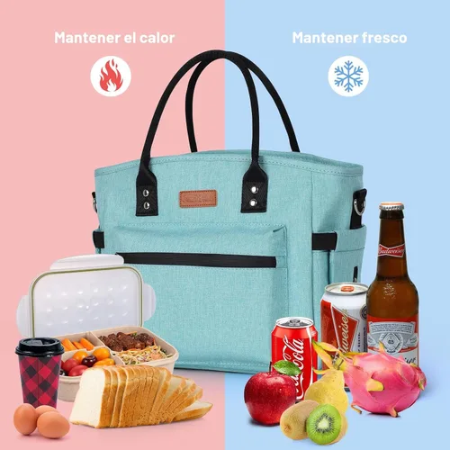Vista 2 de Lonchera térmica para mujeres y hombres, lonchera para adultos con correa ajustable para el hombro, bolsa de almuerzo grande portátil para oficina