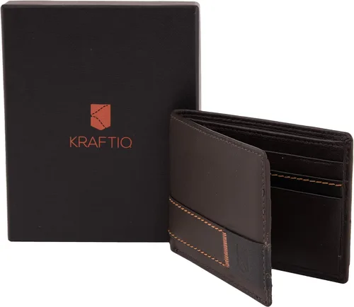 Vista 7 de KRAFTIQ CHARLES - Billetera de piel de napa marrón de alta calidad con protección RFID, seguro RFID, Marrón, Vintage