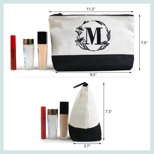 Vista 9 de BeeGreen Bolsas de lona con iniciales, regalo de cumpleaños personalizado para mujer, monograma bordado con mango de cuero