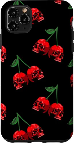 Vista 13 de Cute Cherry Skull Pattern Red Scary Skulls Black Background Case for iPhone 17
