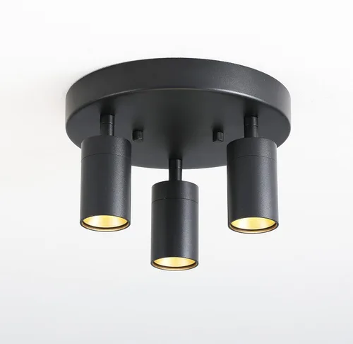 Vista 7 de Shura - Lámpara de techo LED redonda integrada de 3 luces negras con cabezales giratorios, luz de techo ajustable de montaje empotrado, 3000 K, 1365