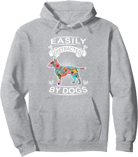 Vista 3 de Easily Distracted By Dogs Bull Terrier Dog Lovers Puppy Pullover Hoodie